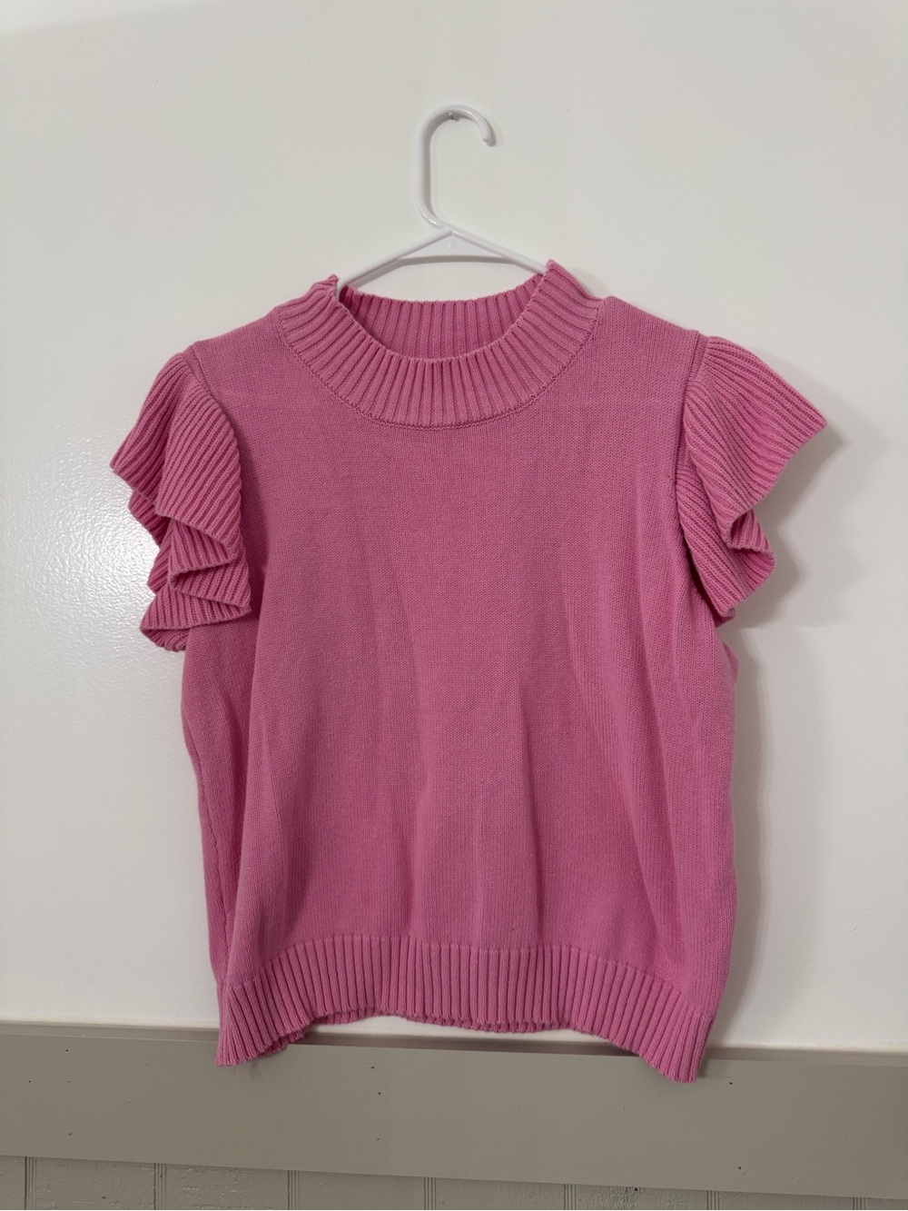 Ruffled Sleeve Knit Pullover in Rose Pink
